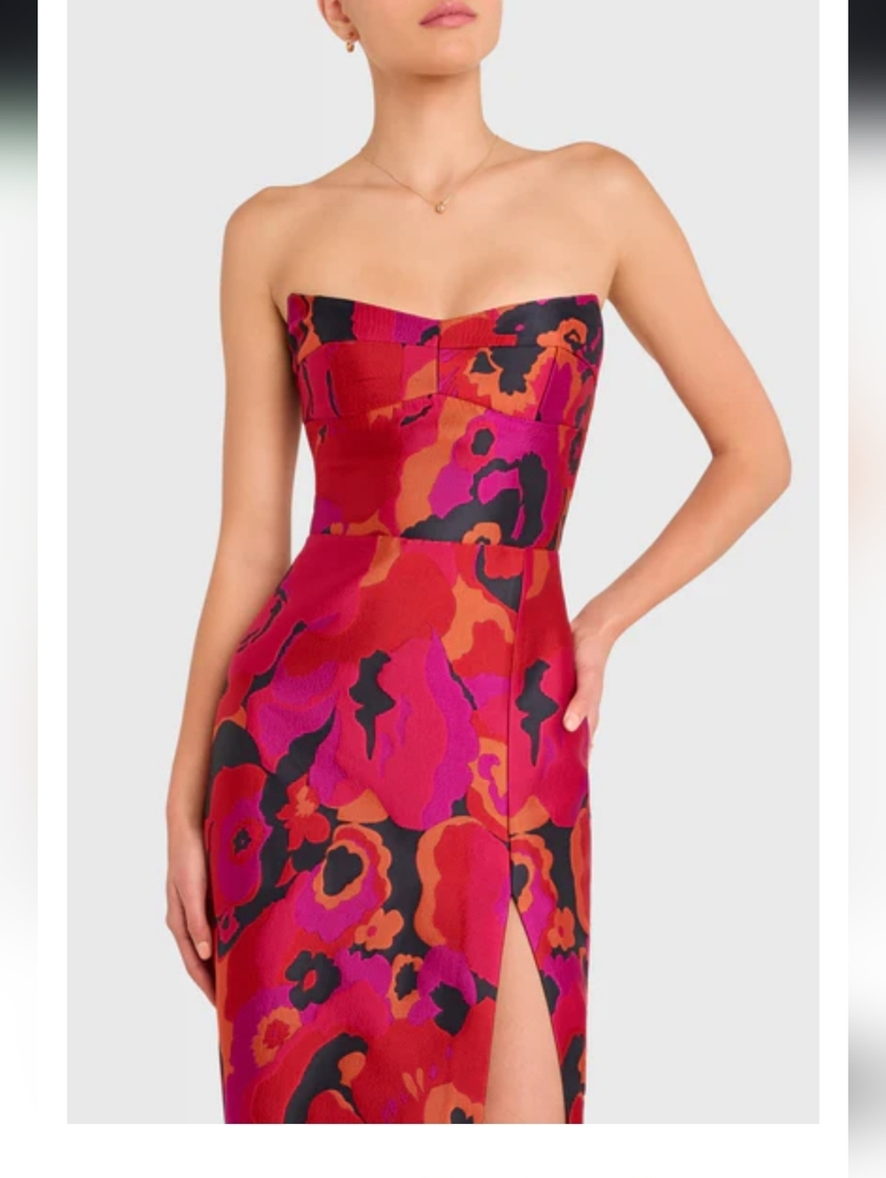 NWT Amanda Uprichard Ivy Structured Strapless Midi in Floral Pink/Multi - Sz XS - Picture 6 of 9